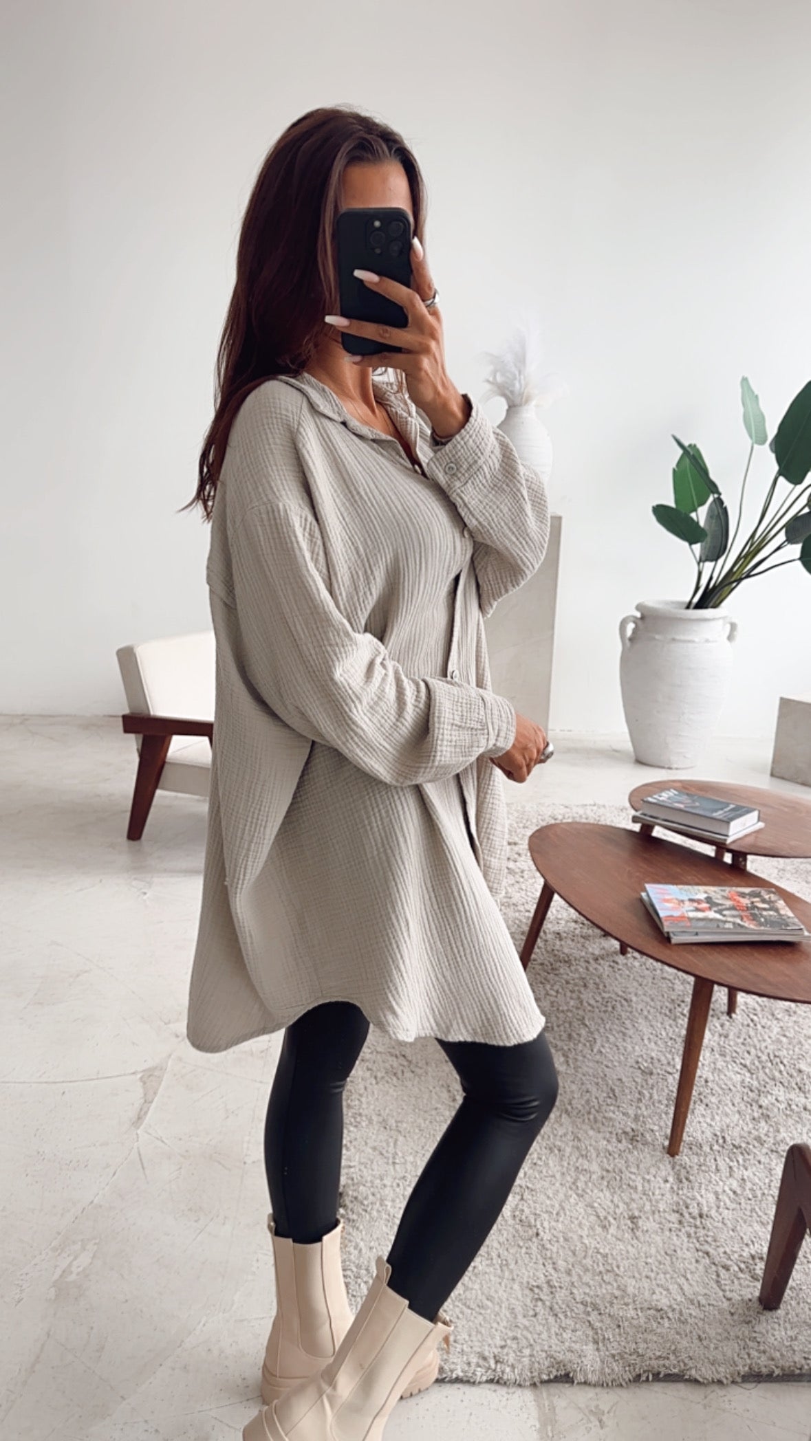 Lange Oversize Musselin Bluse in Beige – Zeitlose Natürlichkeit | MUSSELIN LIEBE