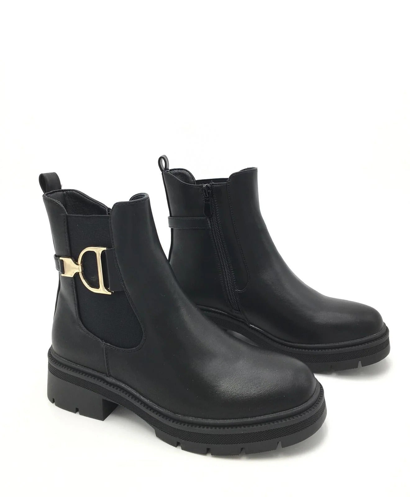 Schwarze Ankle Boots Leder-Optik