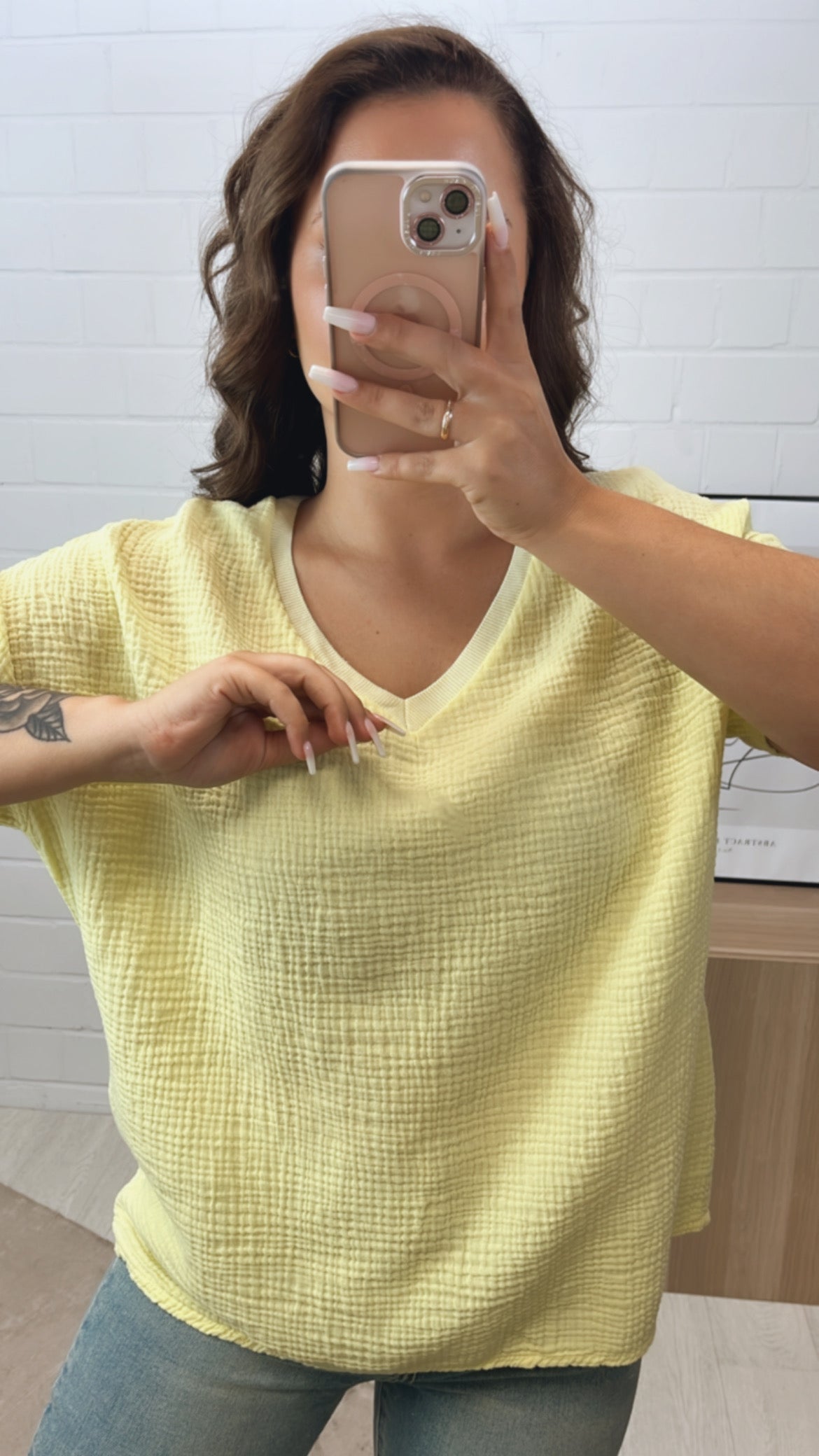Musselin T-Shirt im weiten Schnitt – Soft Gelb