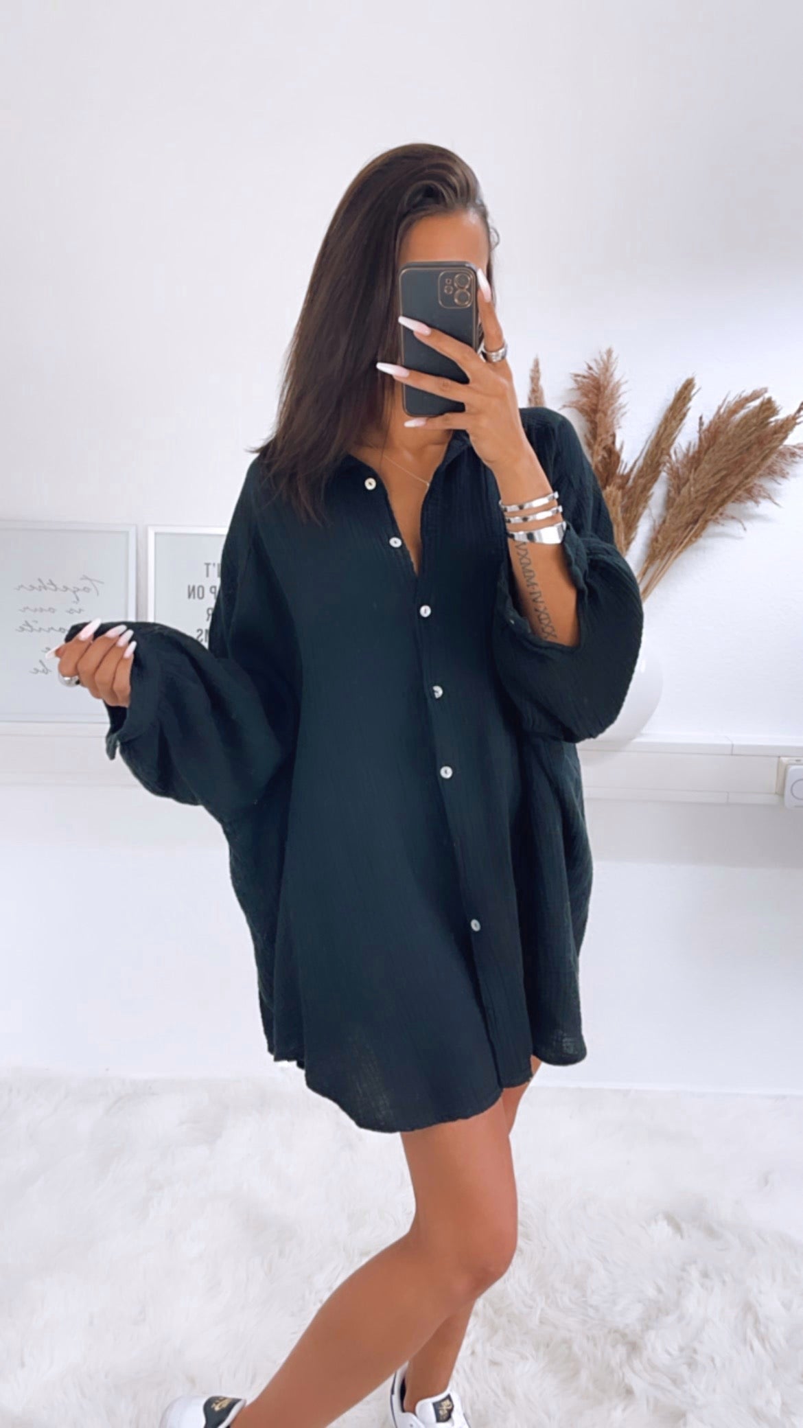Lange Oversize Musselin Bluse in Schwarz – Zeitlose Eleganz | MUSSELIN LIEBE