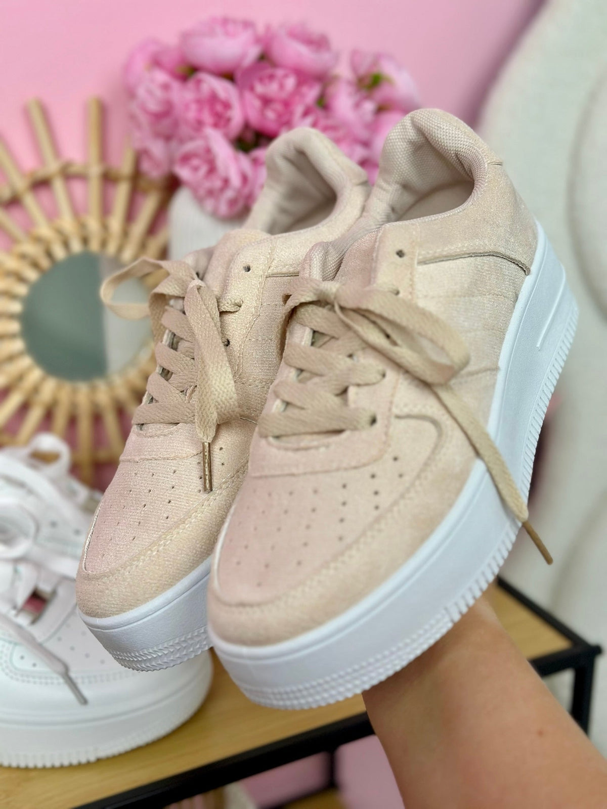 Platform Suedine Beige Sneakers