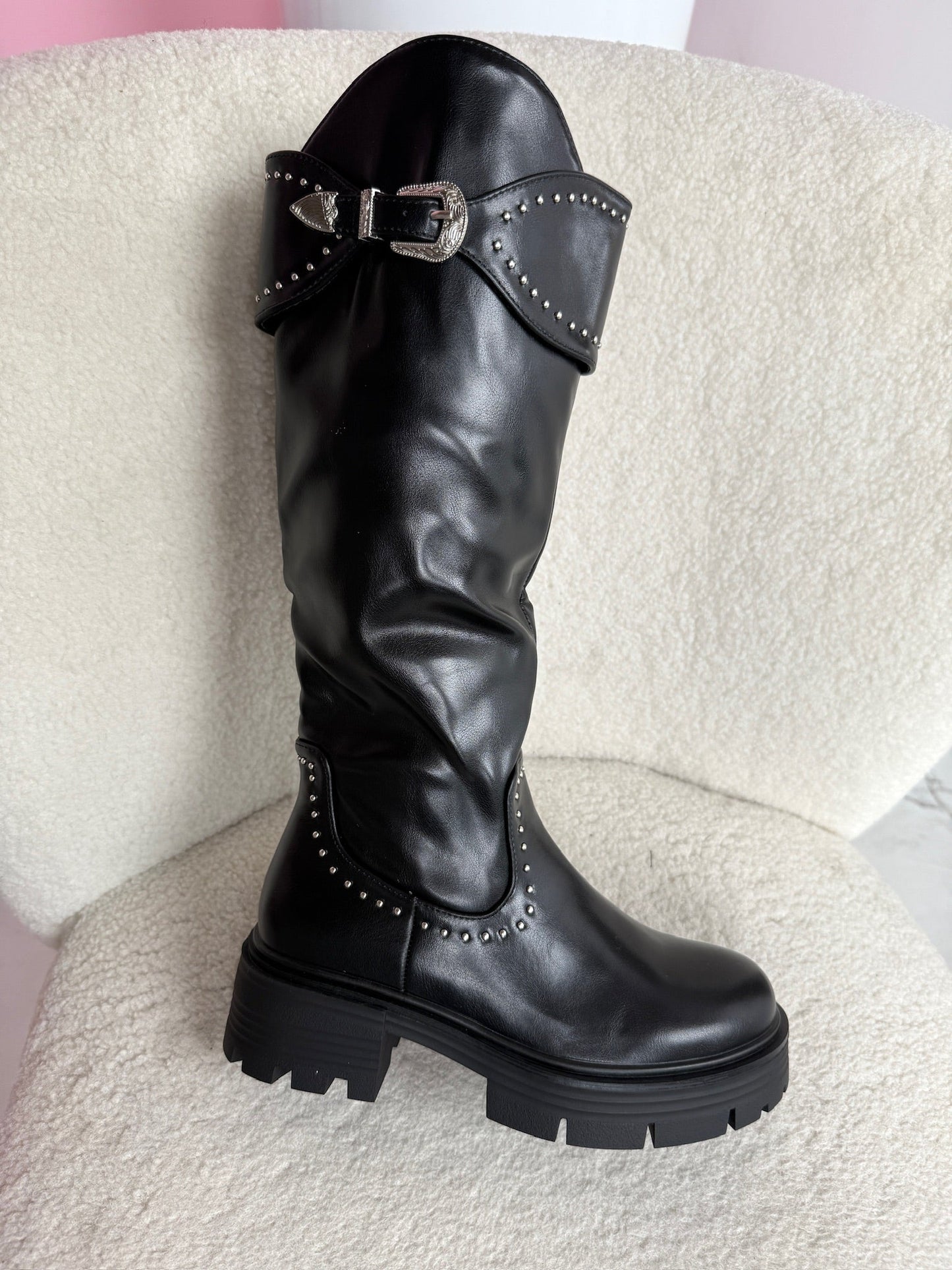 Stud Gesp Schwarz Stiefel
