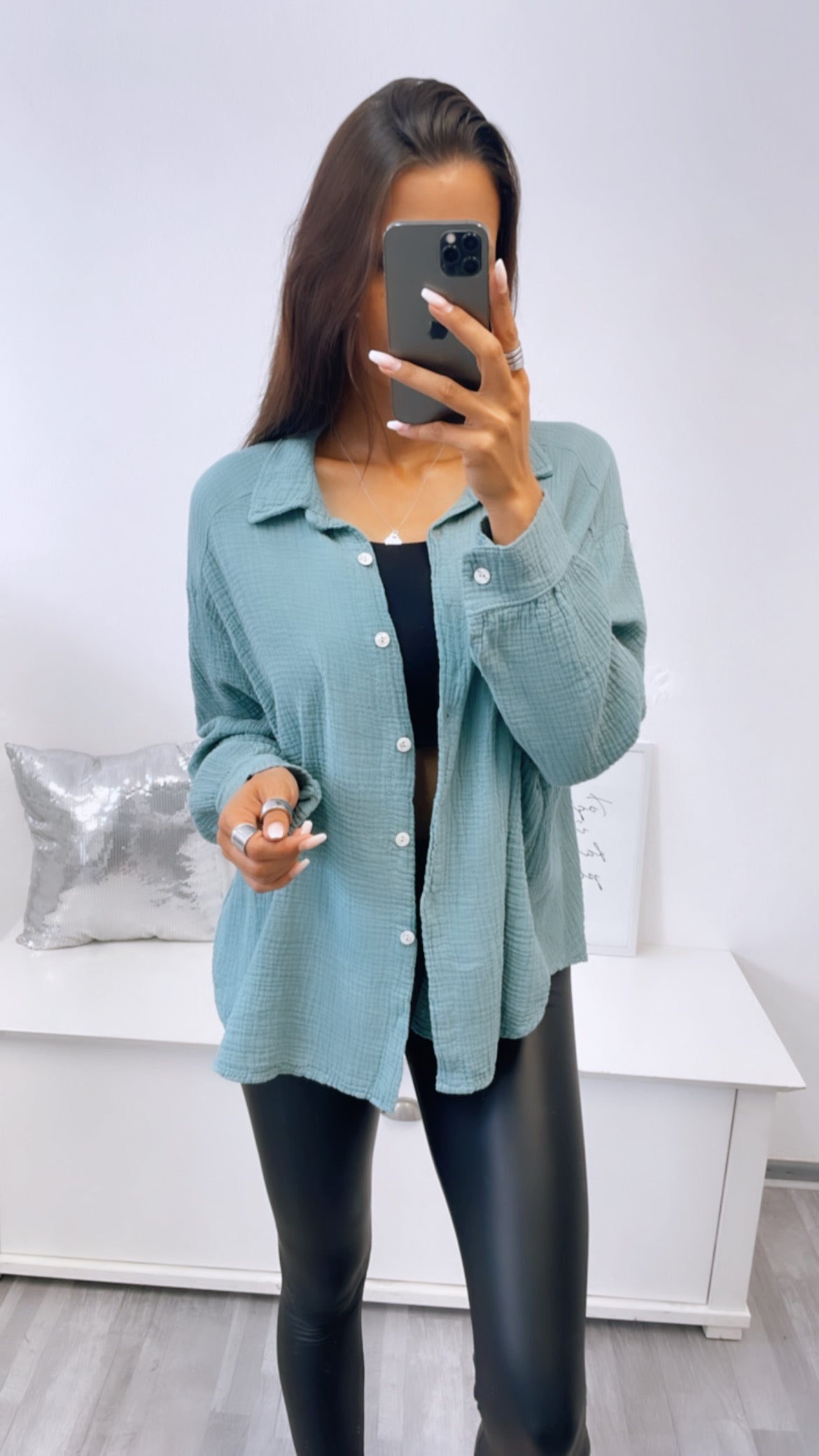 Kurze Oversize Musselin Bluse in Light Petrol – Erfrischende Eleganz | MUSSELIN LIEBE