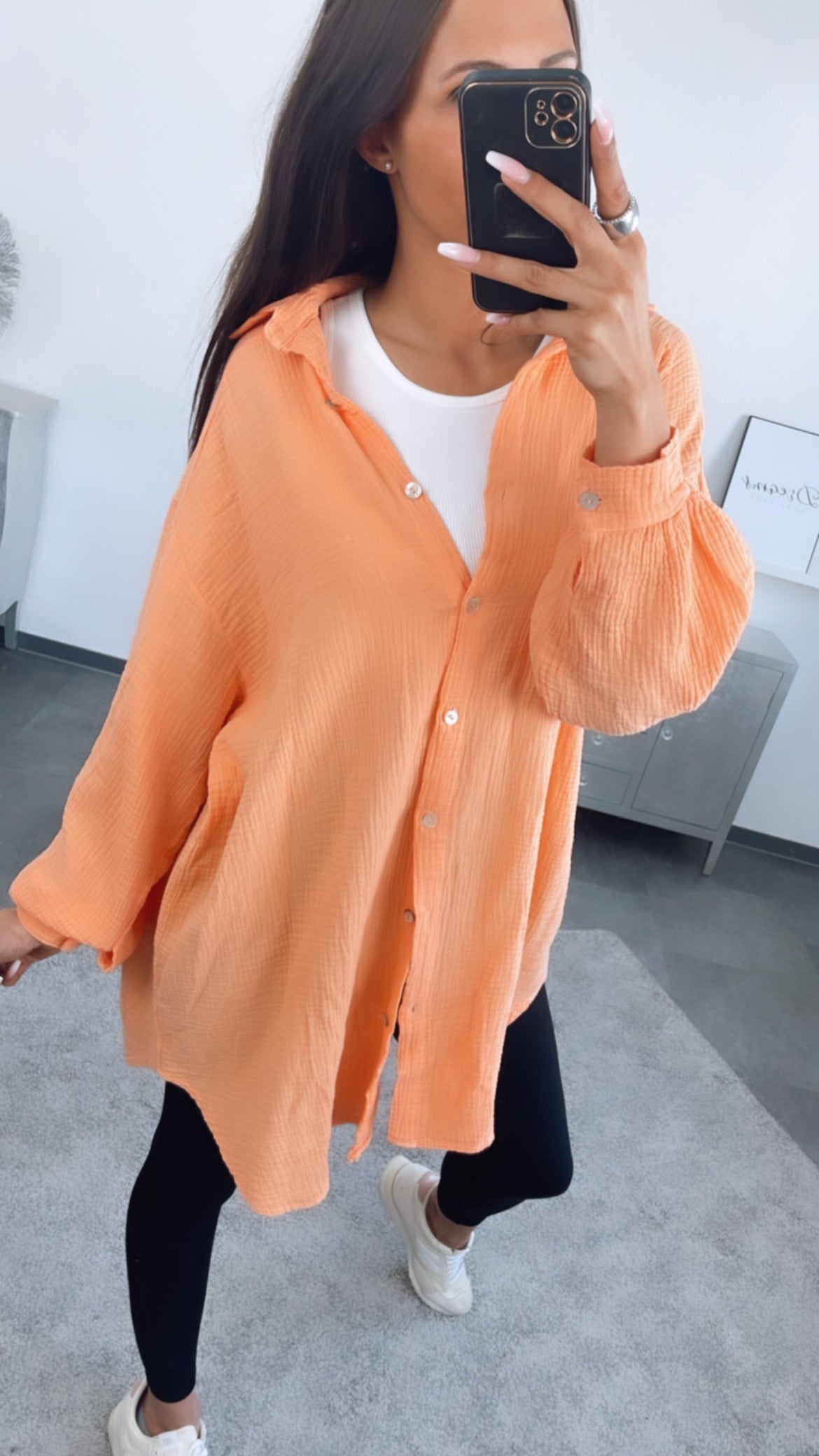 Lange Oversize Musselin Bluse in Soft Orange – Warme Leichtigkeit | MUSSELIN LIEBE