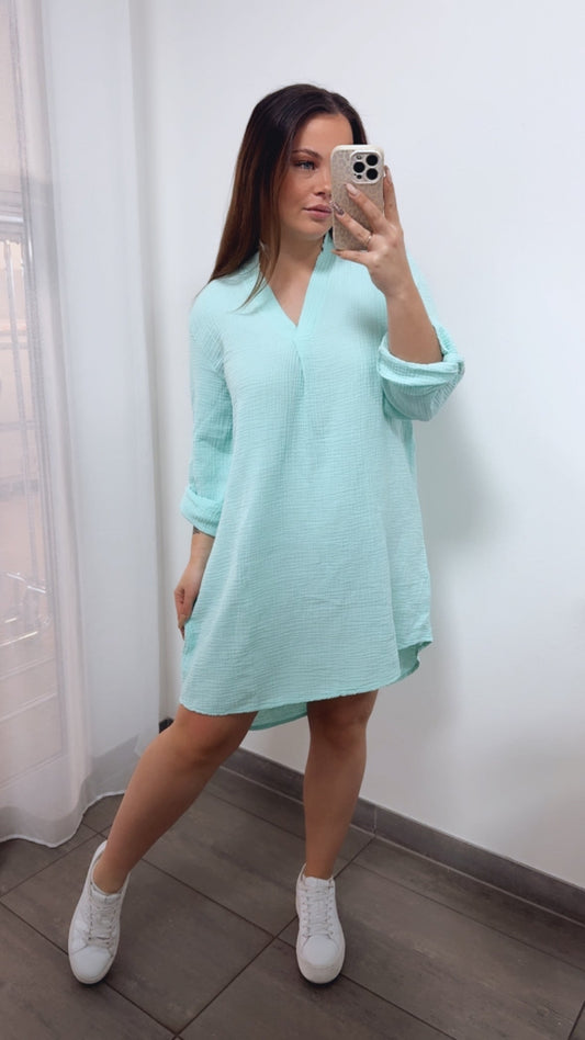 Musselin Blusenkleid mit V-Ausschnitt in Mint – Moderne Eleganz | MUSSELIN LIEBE