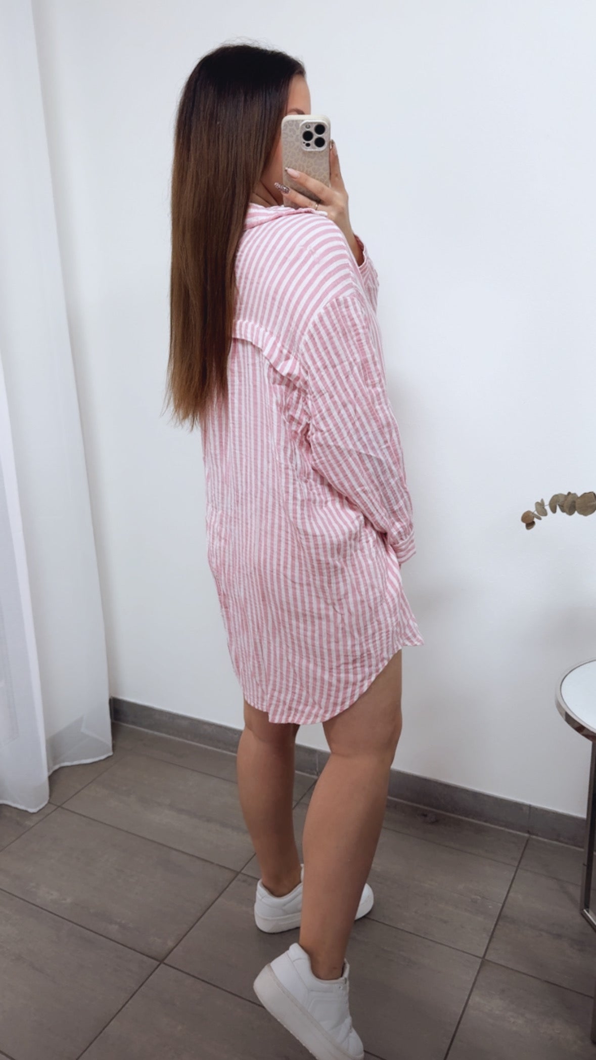 Lange Musselin Bluse mit Streifen in Rosa-Weiss – Feminine Eleganz | MUSSELIN LIEBE
