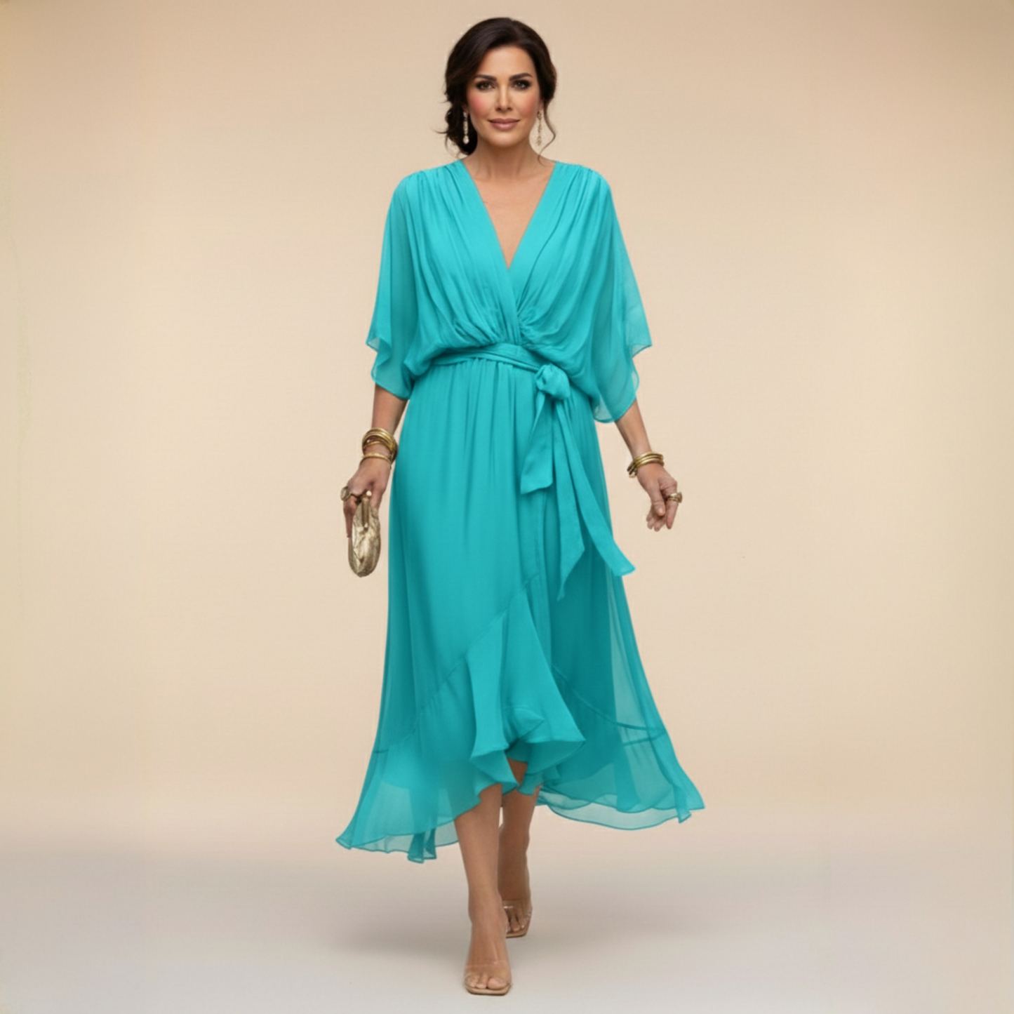 Monica – Fließendes Chiffon-Kleid mit V-Ausschnitt | Salzburg Mode