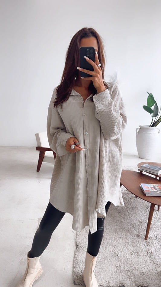 Lange Oversize Musselin Bluse in Beige – Zeitlose Natürlichkeit | MUSSELIN LIEBE