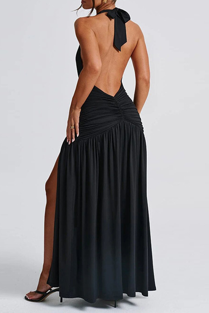 Isla - Sexy Einfarbige Ärmellose Neck Dresses Mit Schlitz (3 Farben)