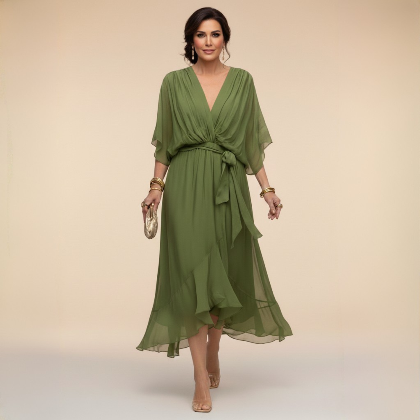 Monica – Fließendes Chiffon-Kleid mit V-Ausschnitt | Salzburg Mode