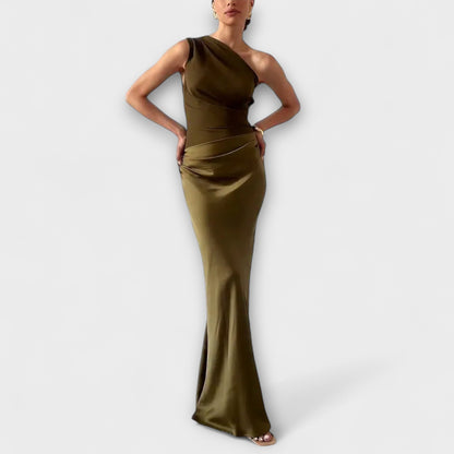 Elegantes Ein-Schulter Falten Maxi Kleid – Dramatische Eleganz | Salzburg Mode