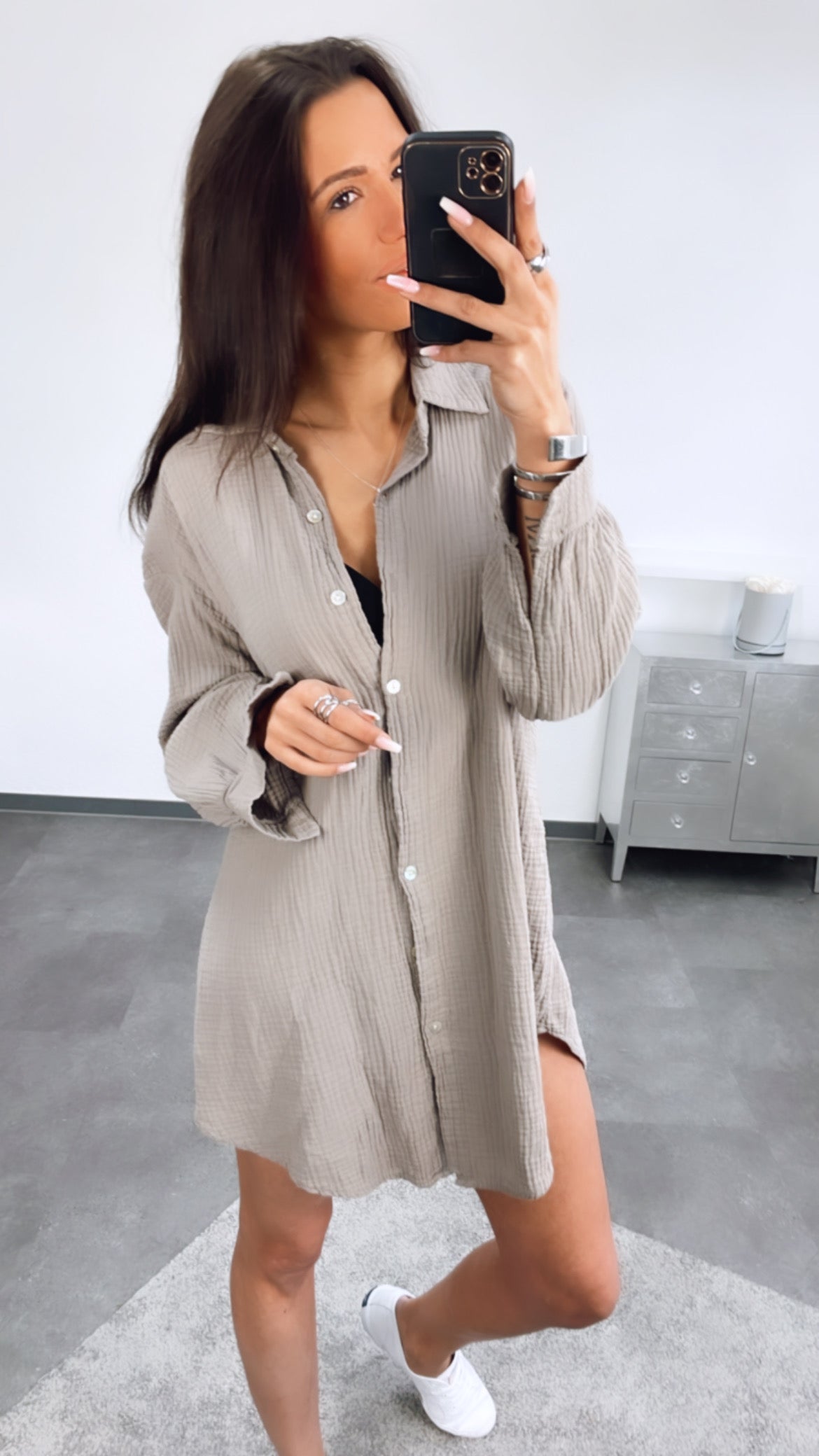 Lange Oversize Musselin Bluse in Schlamm – Erdige Eleganz | MUSSELIN LIEBE