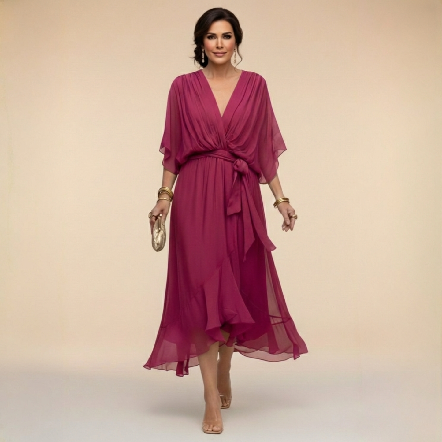 Monica – Fließendes Chiffon-Kleid mit V-Ausschnitt | Salzburg Mode