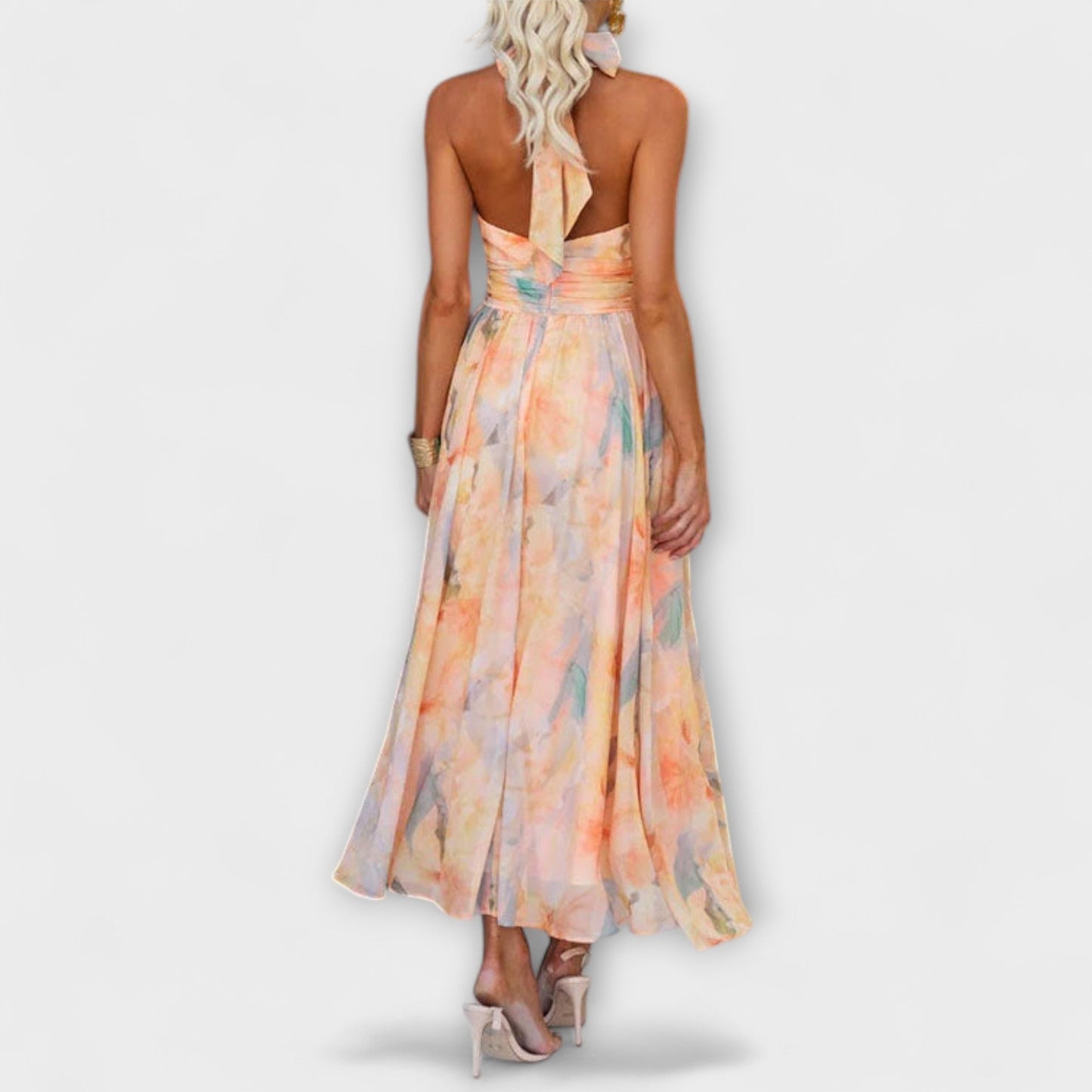 Halter-Neck Aquarell Print Maxi Kleid – Künstlerische Eleganz | Salzburg Mode