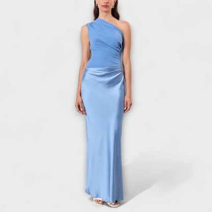 Elegantes Ein-Schulter Falten Maxi Kleid – Dramatische Eleganz | Salzburg Mode