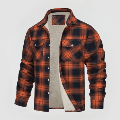 Gefüttertes Holzfällerhemd kariert orange-schwarz, Langarm, warme Jacke für Herren