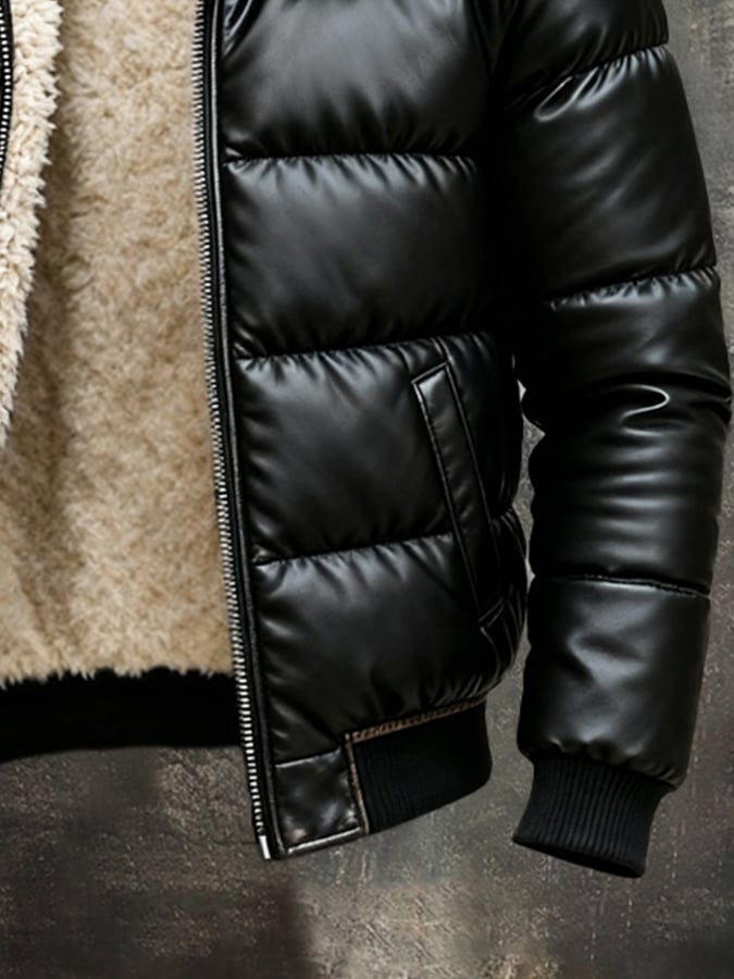 Vintage Herren Leder-Jacke - Großer Pelzkragen