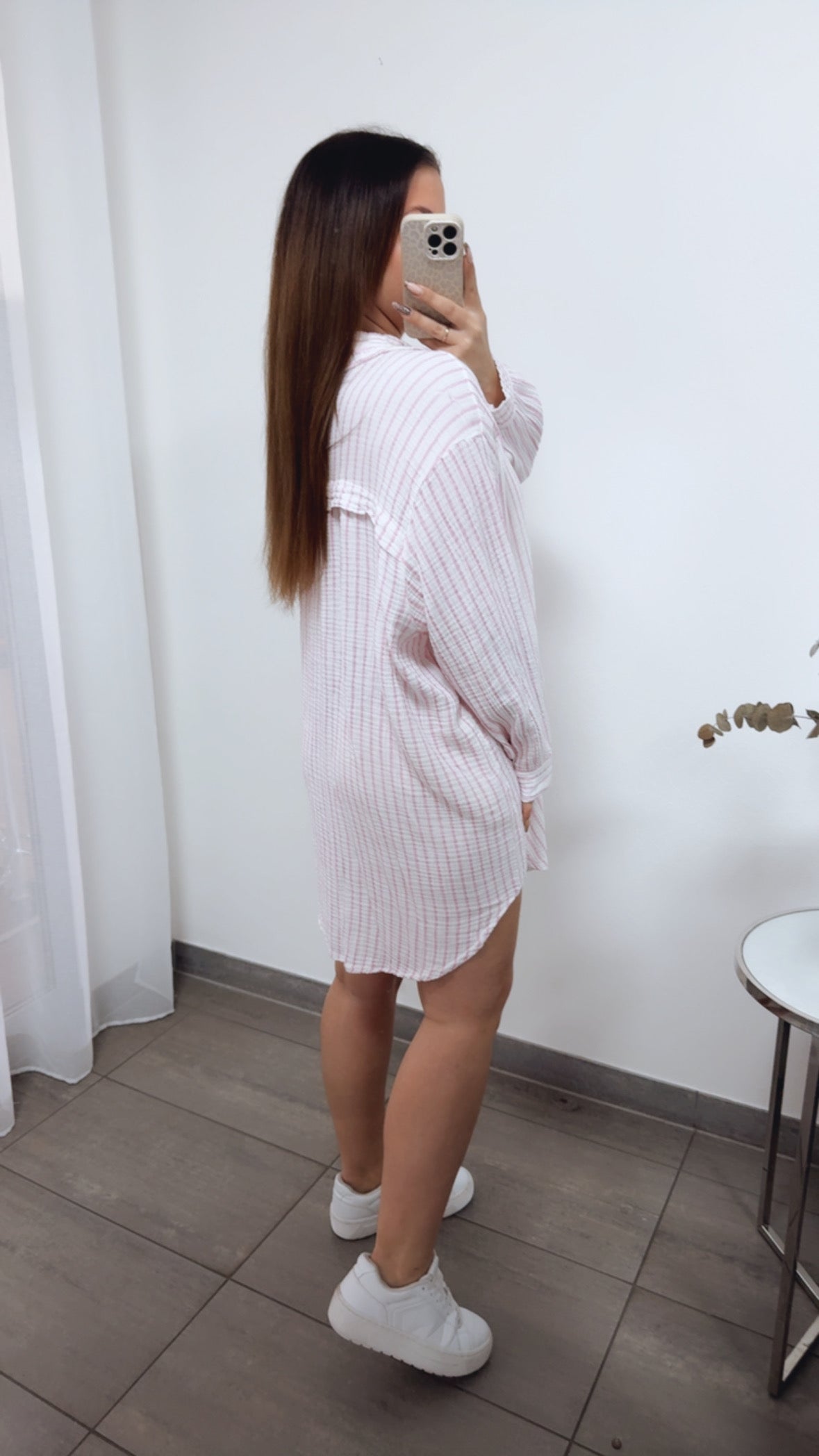 Lange Musselin Bluse mit Streifen in Pink-Weiss – Zeitlose Eleganz | MUSSELIN LIEBE