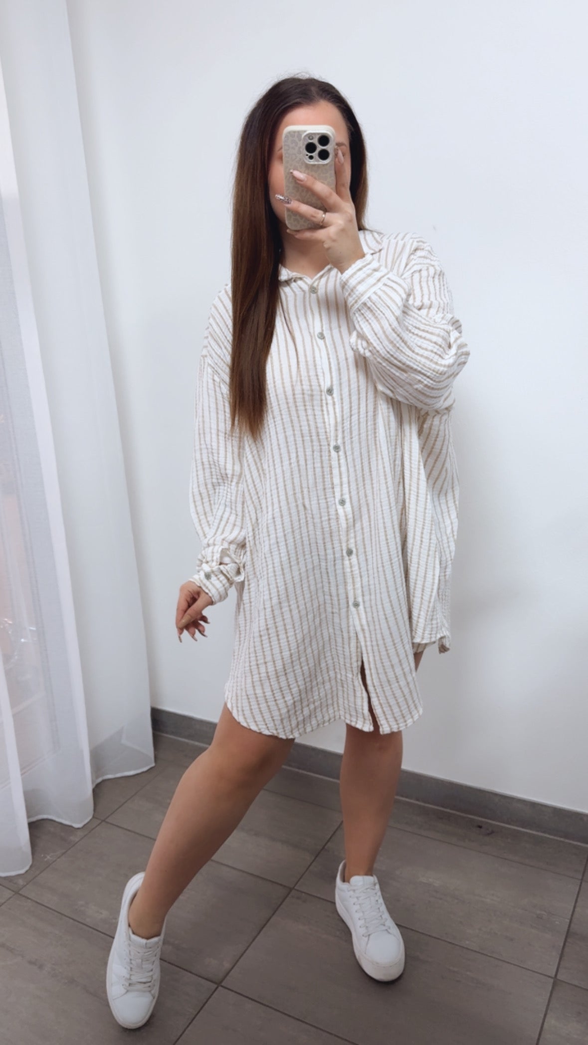 Lange Musselin Bluse mit Streifen in Beige-Weiss – Natürliche Eleganz | MUSSELIN LIEBE