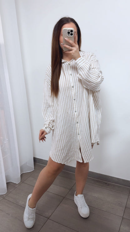 Lange Musselin Bluse mit Streifen in Beige-Weiss – Natürliche Eleganz | MUSSELIN LIEBE
