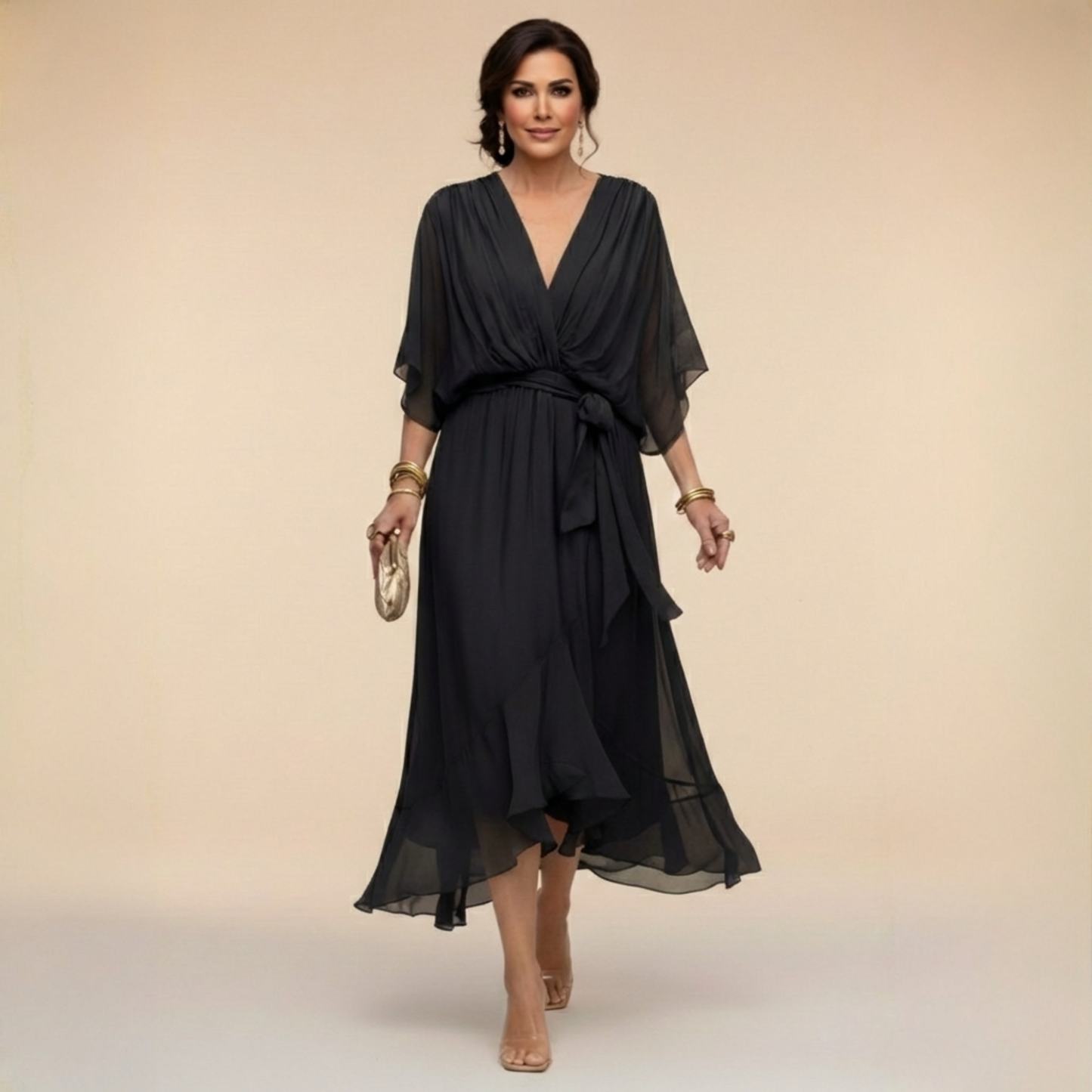 Monica – Fließendes Chiffon-Kleid mit V-Ausschnitt | Salzburg Mode