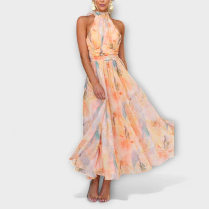 Halter-Neck Aquarell Print Maxi Kleid – Künstlerische Eleganz | Salzburg Mode