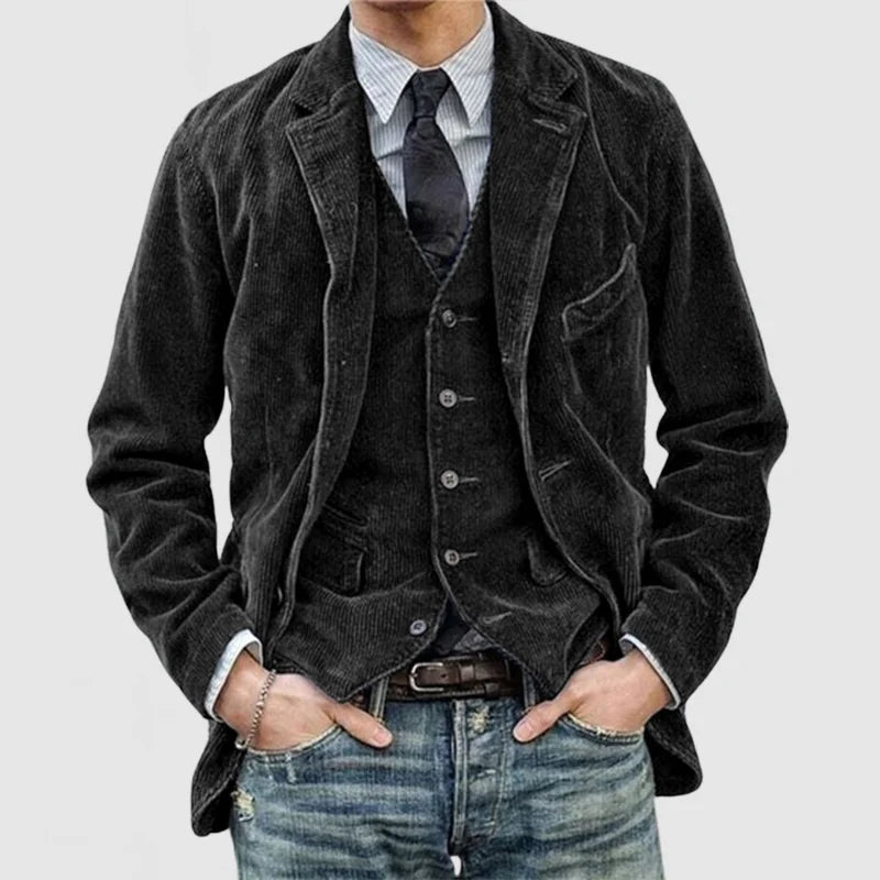 ADOLFO Vintage Herrenanzug-Jacke mit Weste – Exklusives Kastanienbraun
