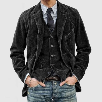 ADOLFO Vintage Herrenanzug-Jacke mit Weste – Exklusives Kastanienbraun
