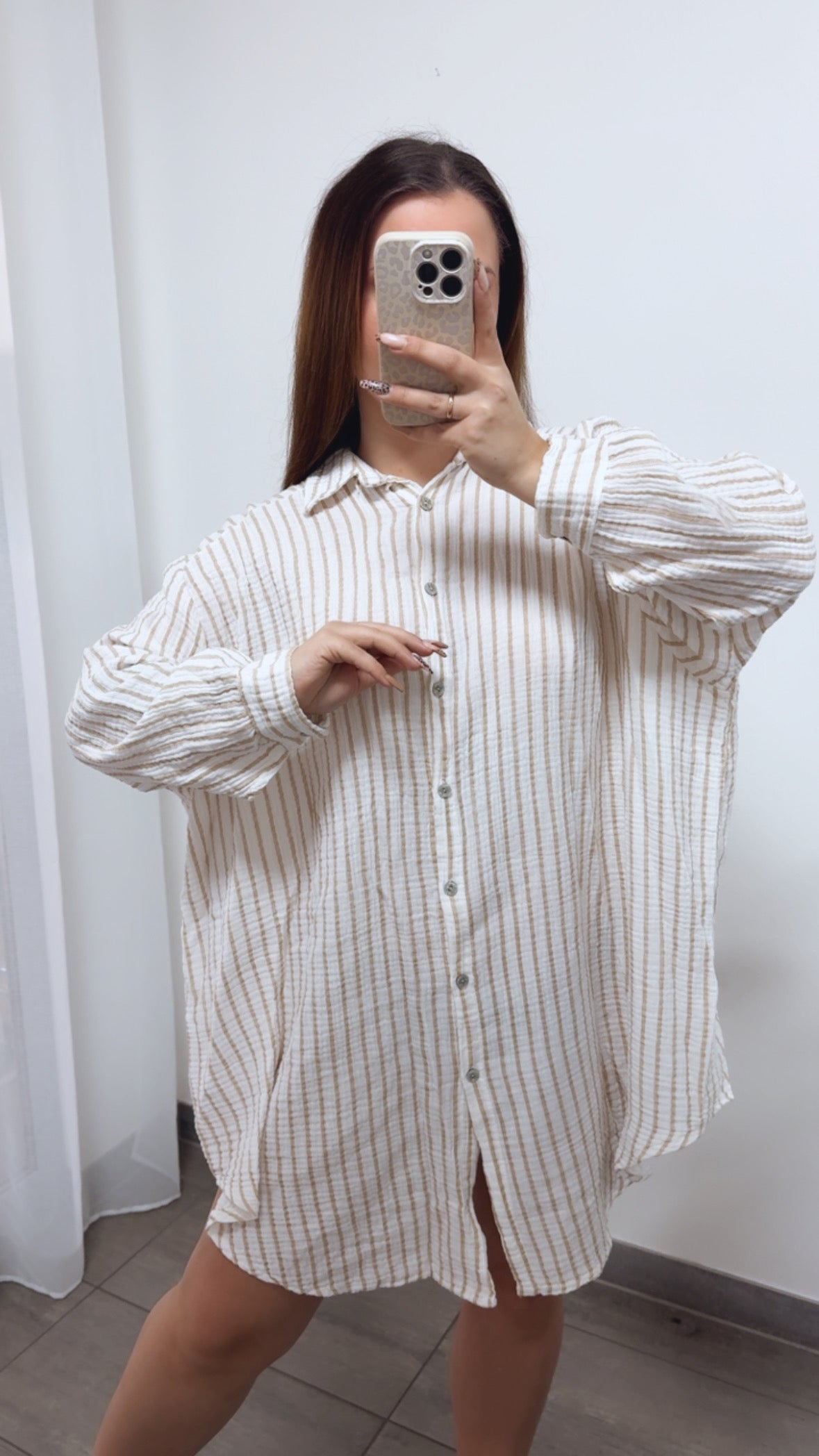 Lange Musselin Bluse mit Streifen in Beige-Weiss – Natürliche Eleganz | MUSSELIN LIEBE