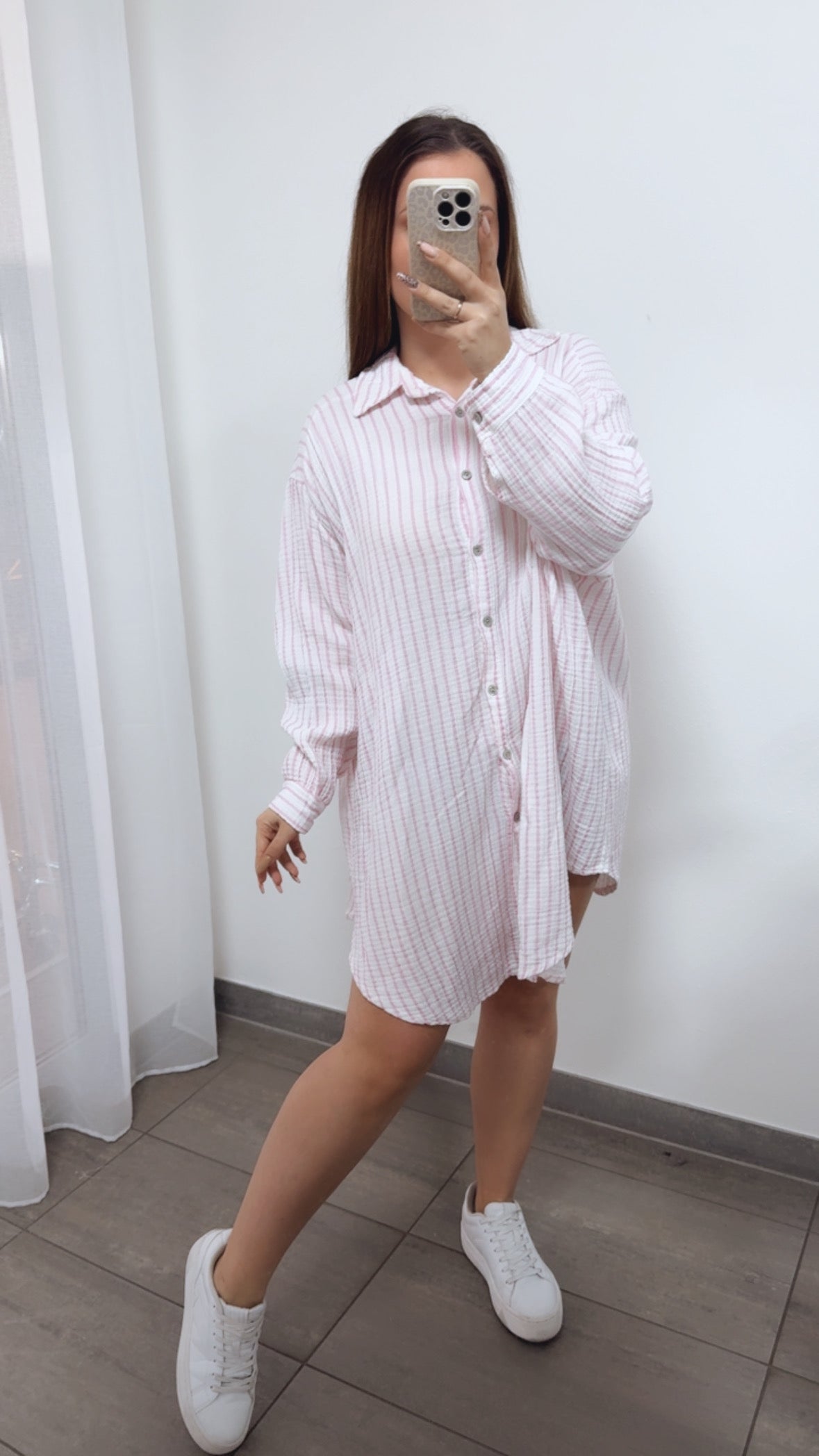 Lange Musselin Bluse mit Streifen in Pink-Weiss – Zeitlose Eleganz | MUSSELIN LIEBE