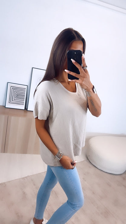 Musselin T-Shirt im weiten Schnitt – Beige
