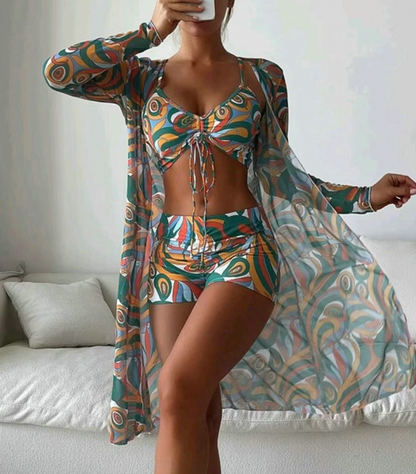 TRUDI I BEDRUCKTES 3-TEILIGES BIKINI-SET