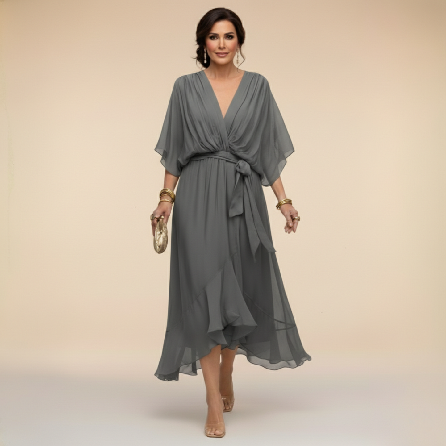 Monica – Fließendes Chiffon-Kleid mit V-Ausschnitt | Salzburg Mode