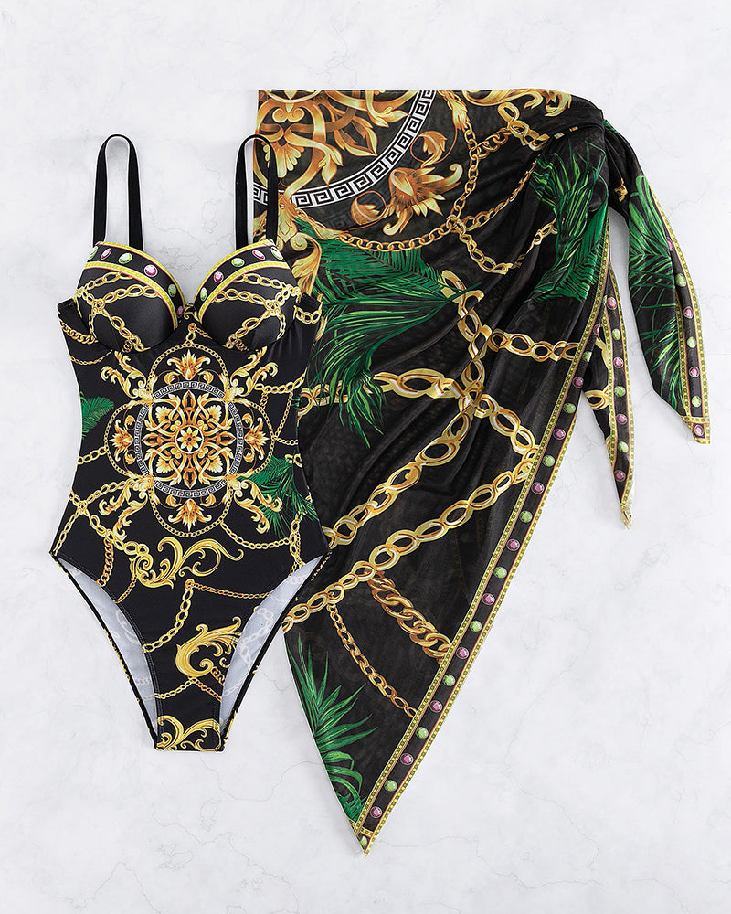 Marie | Einteiliger Push-up-Badeanzug mit Strandschürze