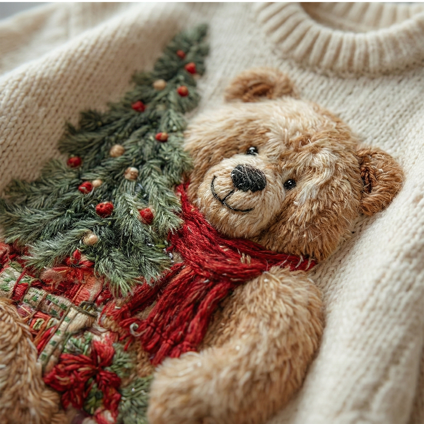 Weihnachtspullover mit Teddybär-Motiv - Wintertraum Strickpullover für Damen