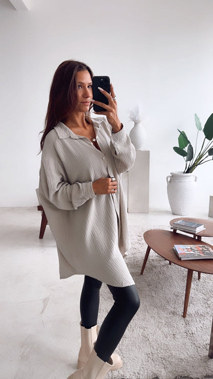 Lange Oversize Musselin Bluse in Beige – Zeitlose Natürlichkeit | MUSSELIN LIEBE