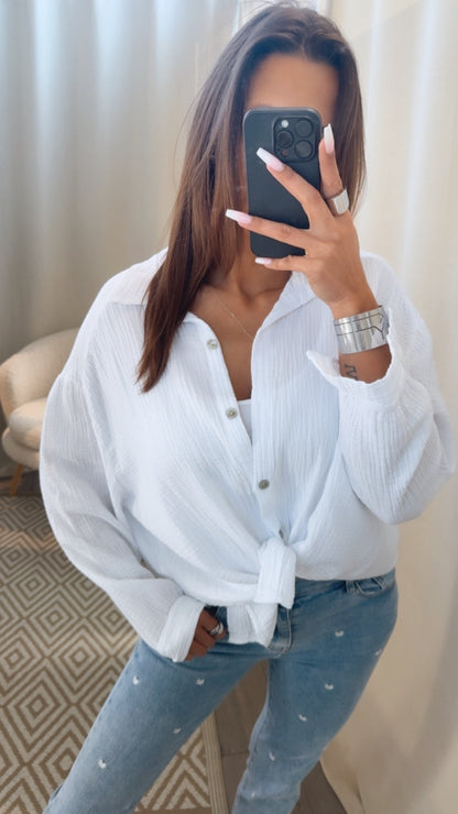 Kurze Oversize Musselin Bluse in Weiss – Puristische Leichtigkeit | MUSSELIN LIEBE