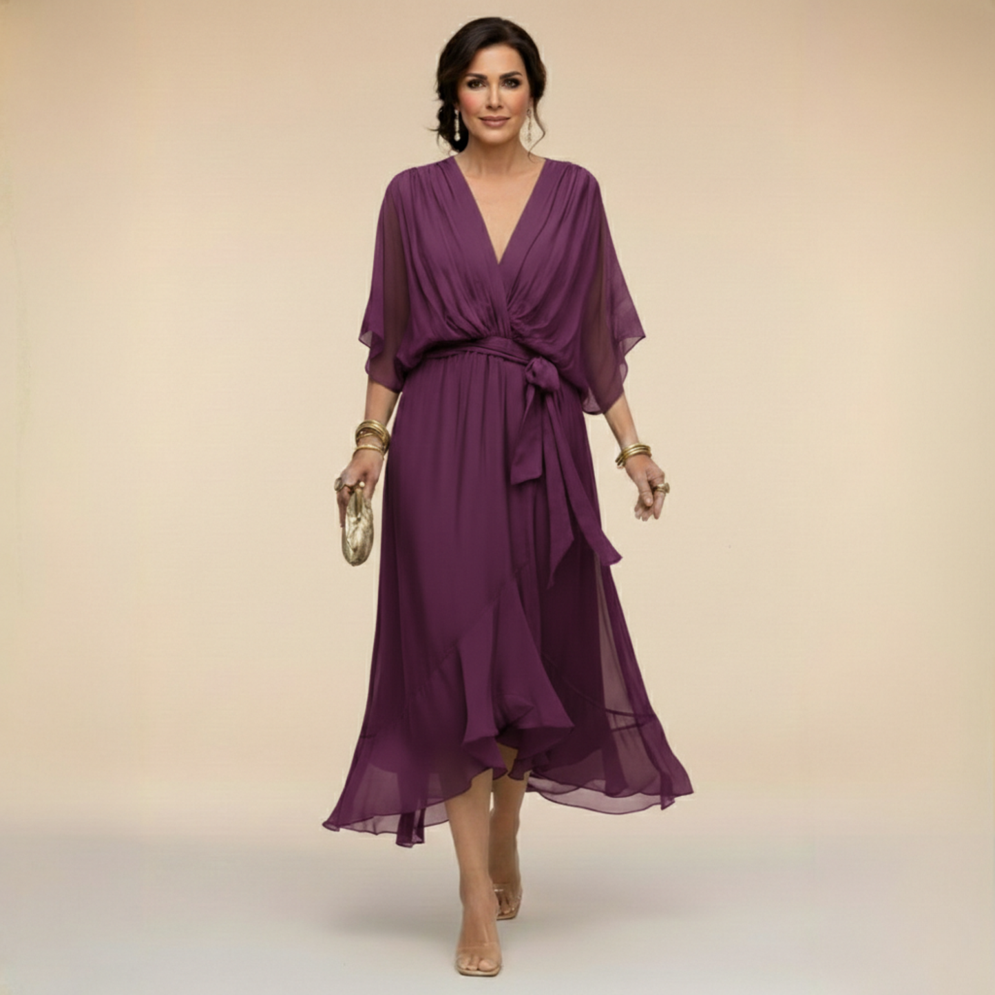 Monica – Fließendes Chiffon-Kleid mit V-Ausschnitt | Salzburg Mode