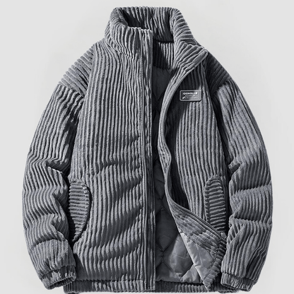 Graue Cordjacke Herren, gesteppte Innenseite, Reißverschluss, Herbstmode, modern