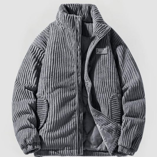 Graue Cordjacke Herren, gesteppte Innenseite, Reißverschluss, Herbstmode, modern