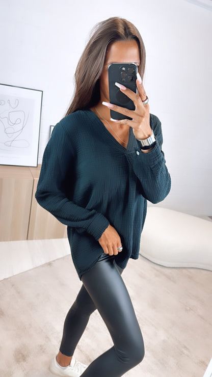 Musselin Bluse ohne Knöpfe in Schwarz – Zeitlose Eleganz | MUSSELIN LIEBE