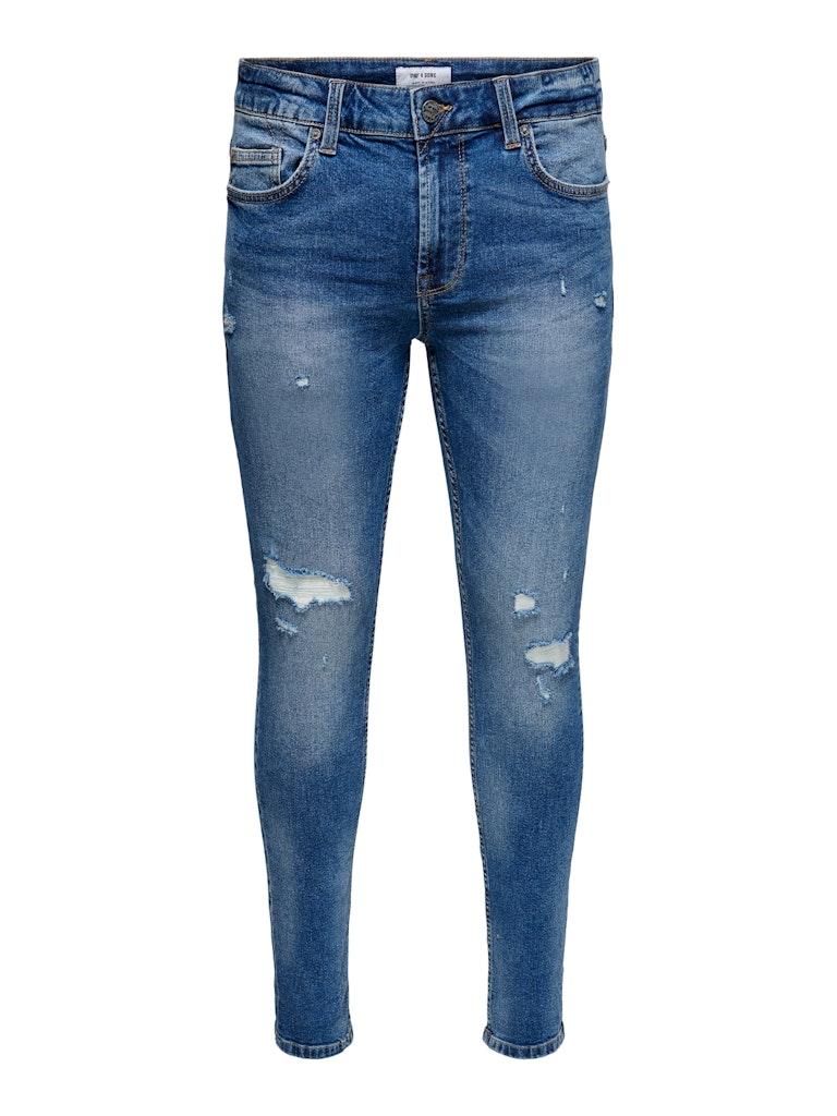 ONLY&SONS Herren Jeans ONSWARP LIFE SKINNY BLUE DAMAGE PK 9625