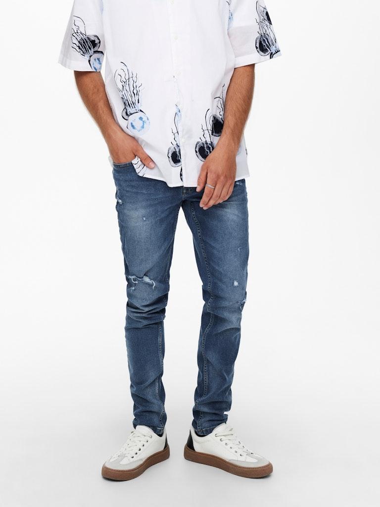 ONLY&SONS Herren Jeans ONSWARP LIFE SKINNY BLUE DAMAGE PK 9625