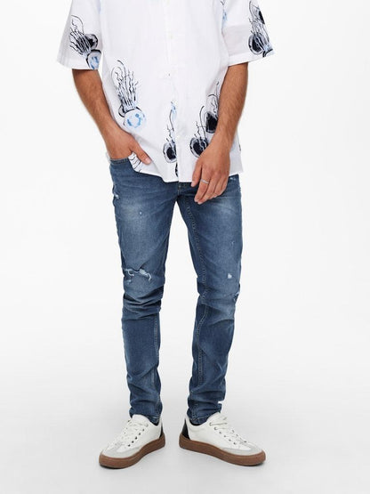 ONLY&SONS Herren Jeans ONSWARP LIFE SKINNY BLUE DAMAGE PK 9625