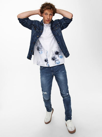 ONLY&SONS Herren Jeans ONSWARP LIFE SKINNY BLUE DAMAGE PK 9625