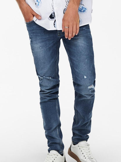 ONLY&SONS Herren Jeans ONSWARP LIFE SKINNY BLUE DAMAGE PK 9625