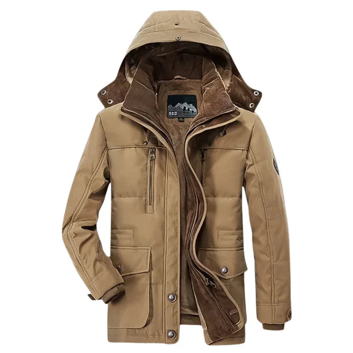 Damen Winterjacke beige mit Kapuze, warm gefüttert, Outdoor Steppjacke