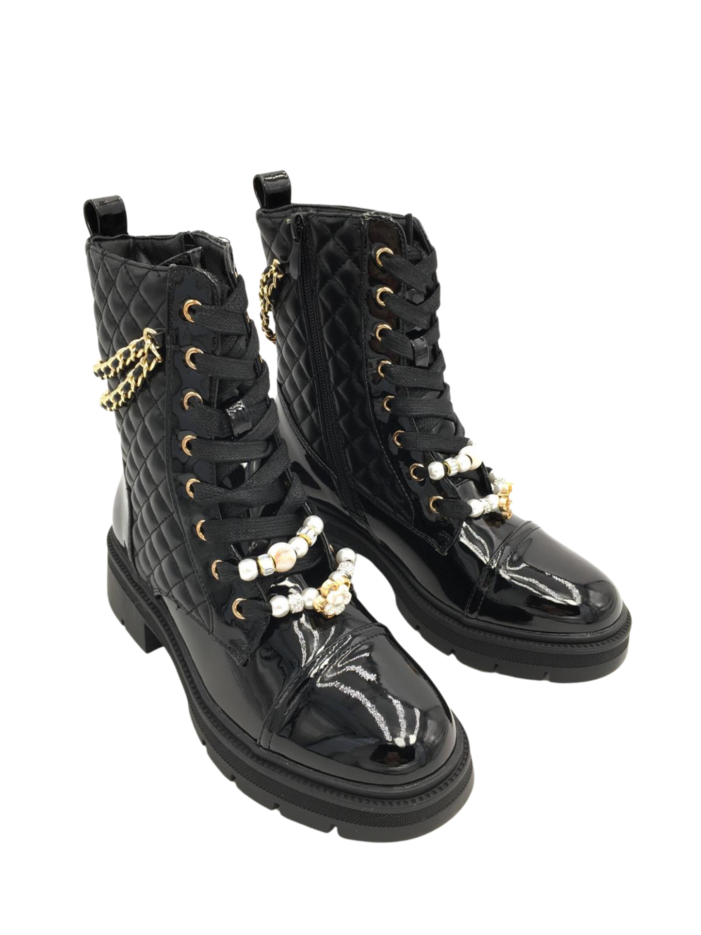 Detail Lack Stiefel Schwarz – Stilvolle Damen-Winterstiefel in Lackoptik