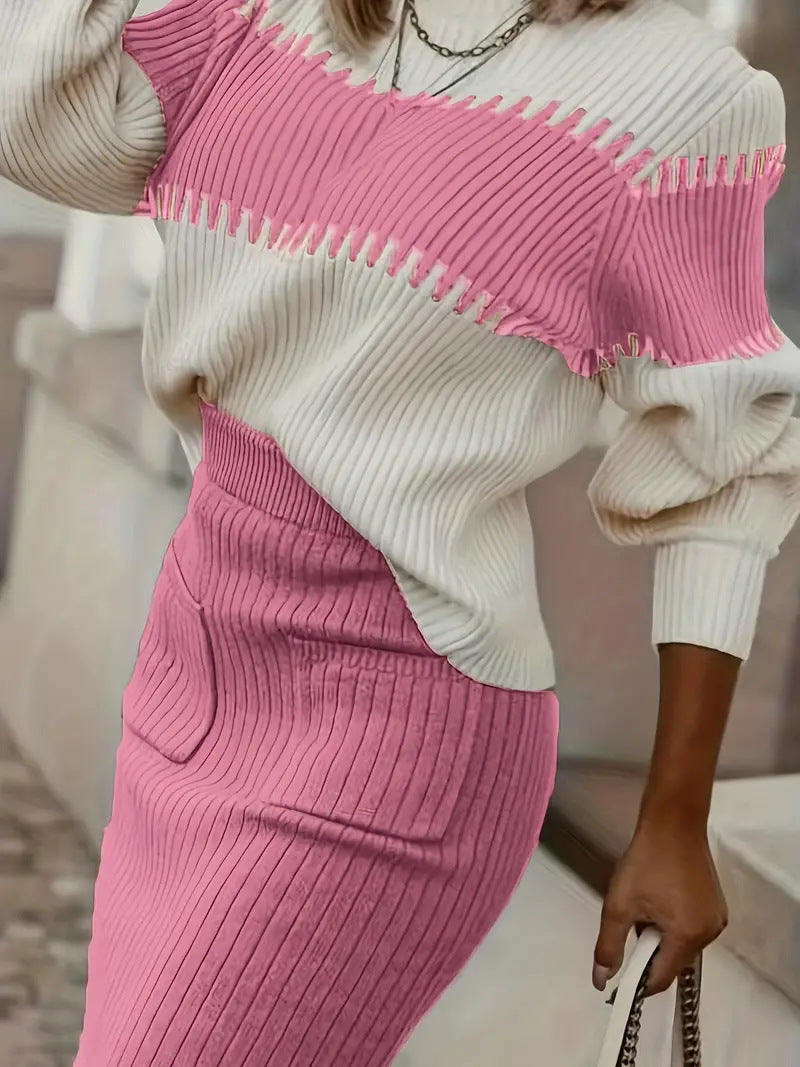 Valentinia - Strickset - Langärmeliger Pullover und schmaler Midirock