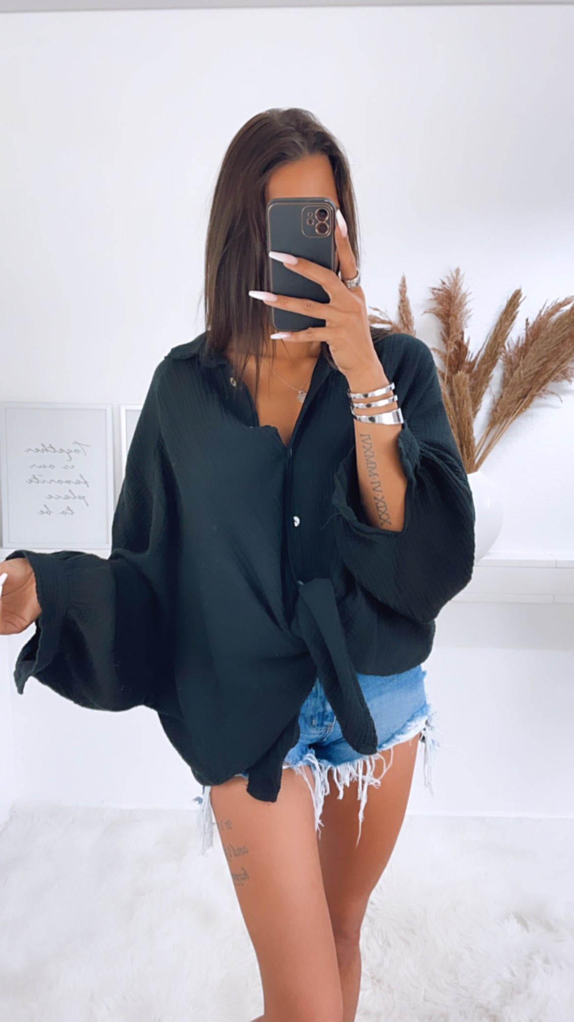 Lange Oversize Musselin Bluse in Schwarz – Zeitlose Eleganz | MUSSELIN LIEBE
